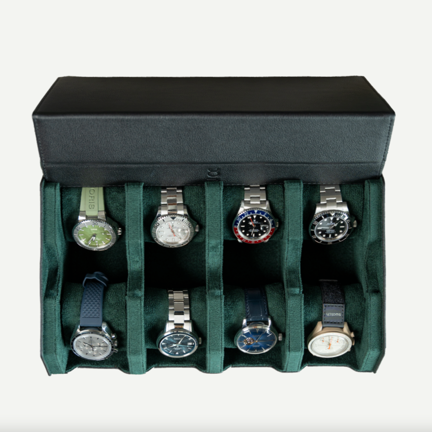 Hexagon Black Green 8 Slot Watch Box