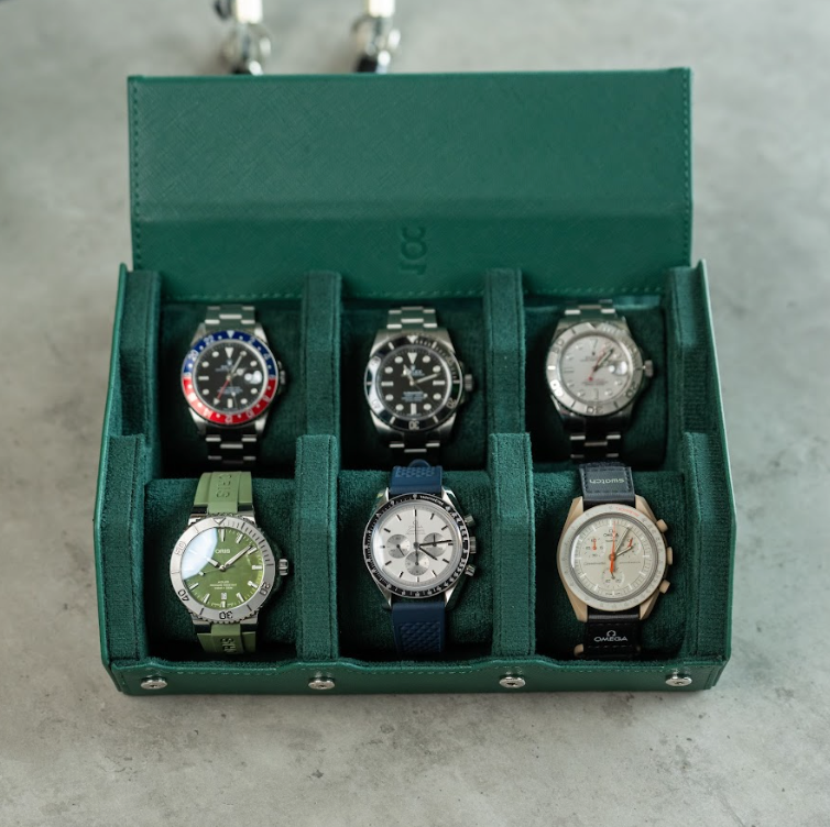 Hexagon Green Saffiano 6 Slot Watch Box