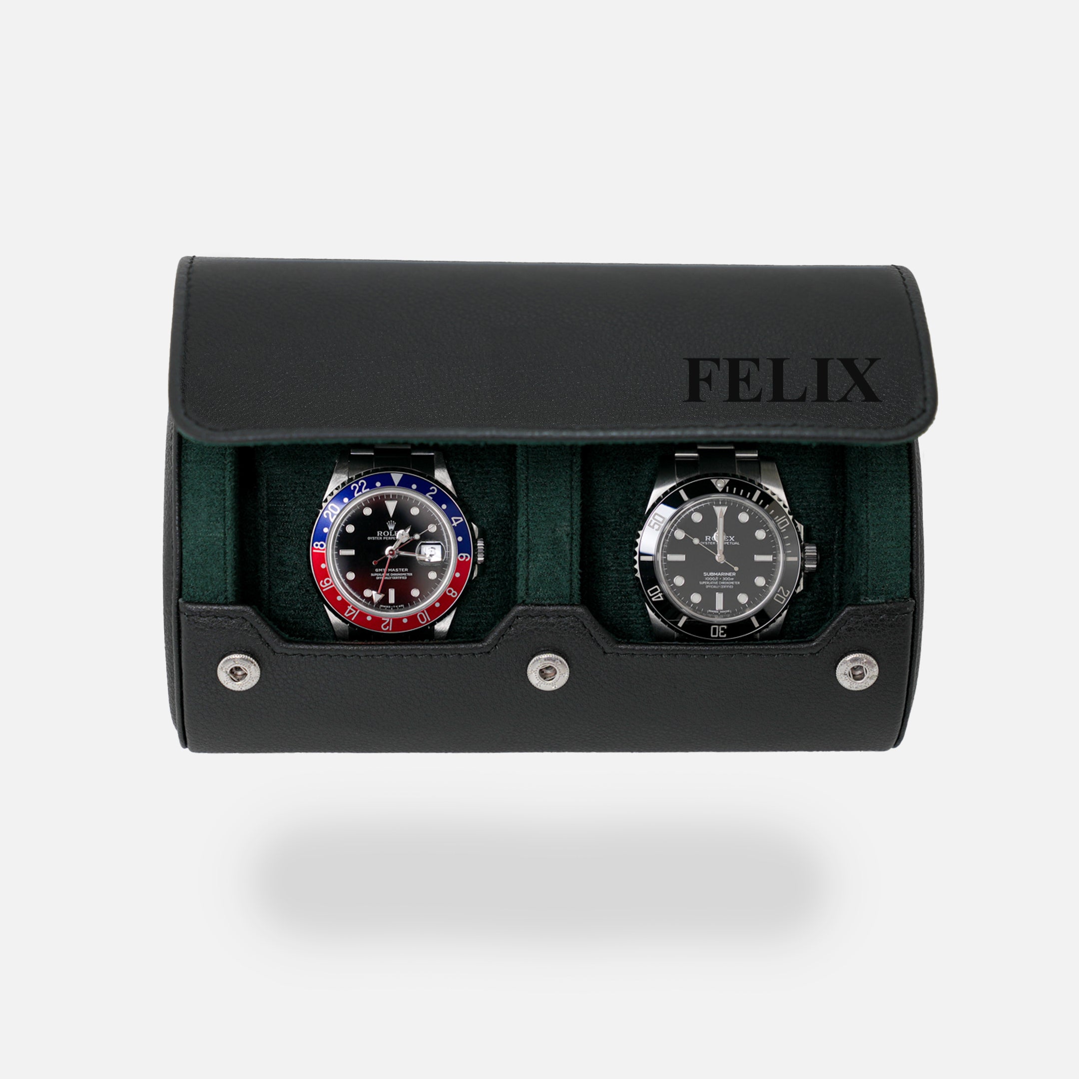 Personalized Two Slot Watch Roll - Black Green