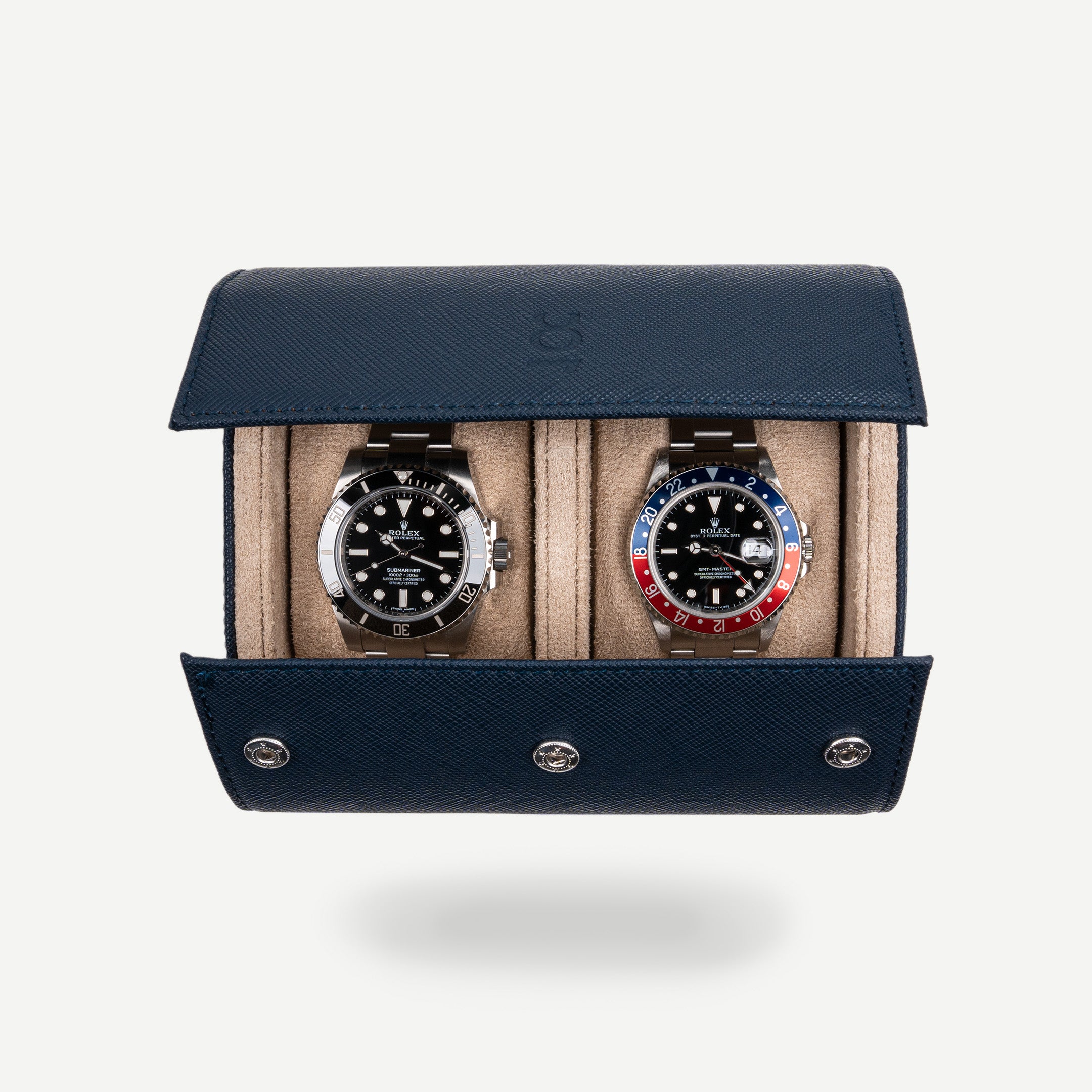 watch roll in navy blue for two watches