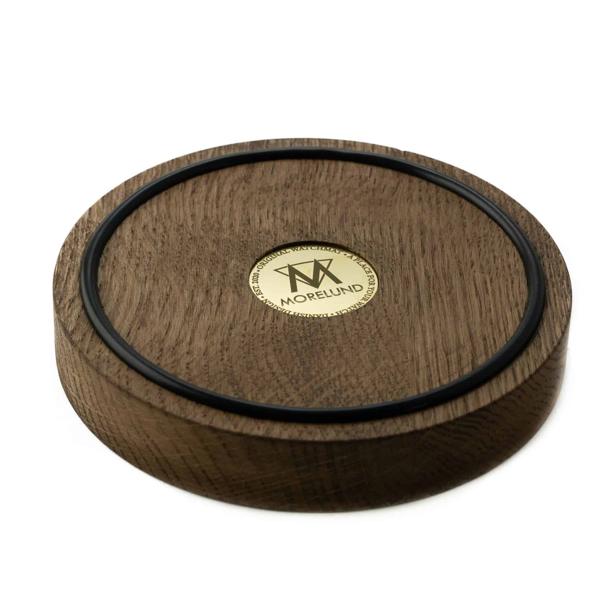 Products Morelund Watchmat, dark oak green leather, FSC certified wood, scandinavian design, watch display, watch home decor