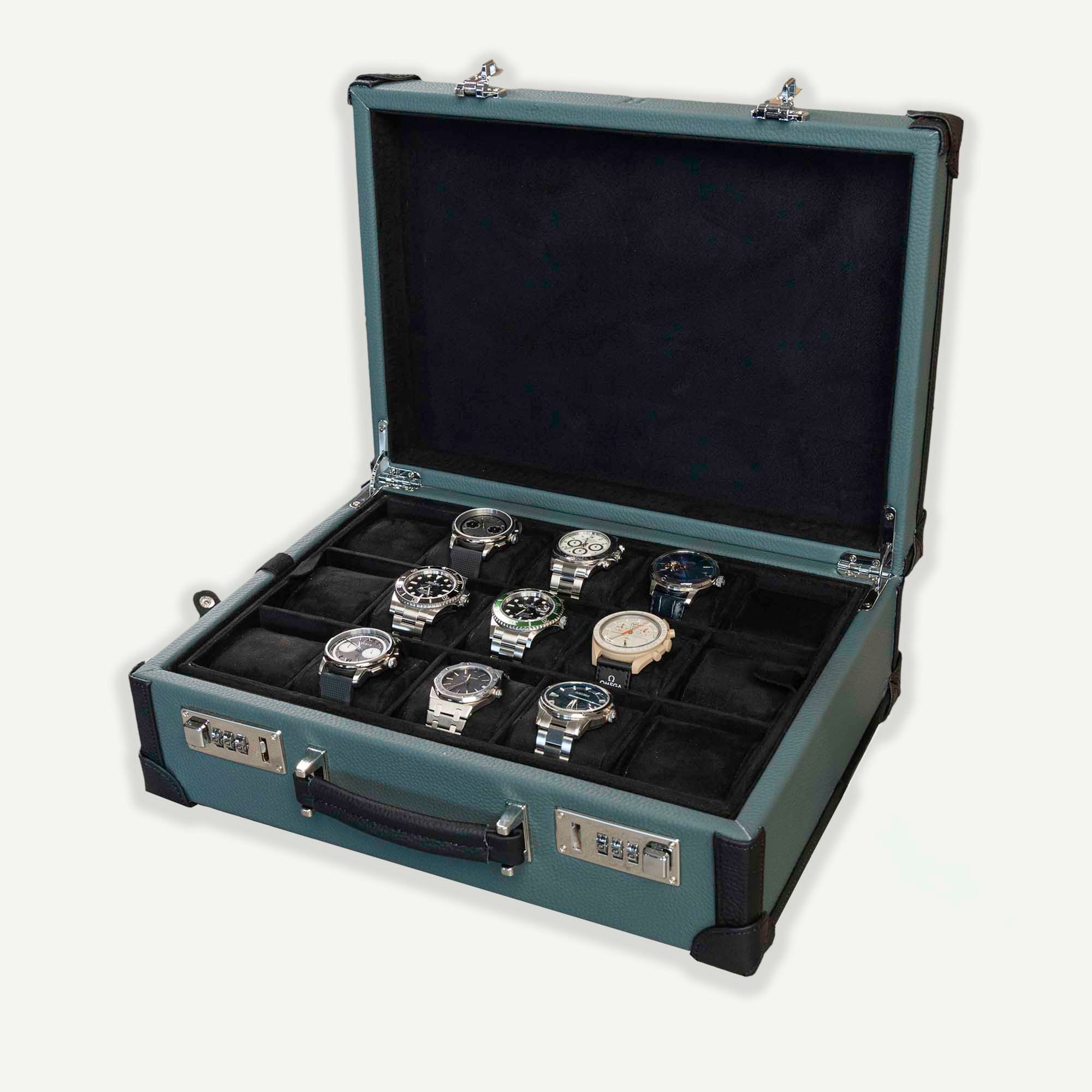 Suitcase For 15 Watches - Dark Green