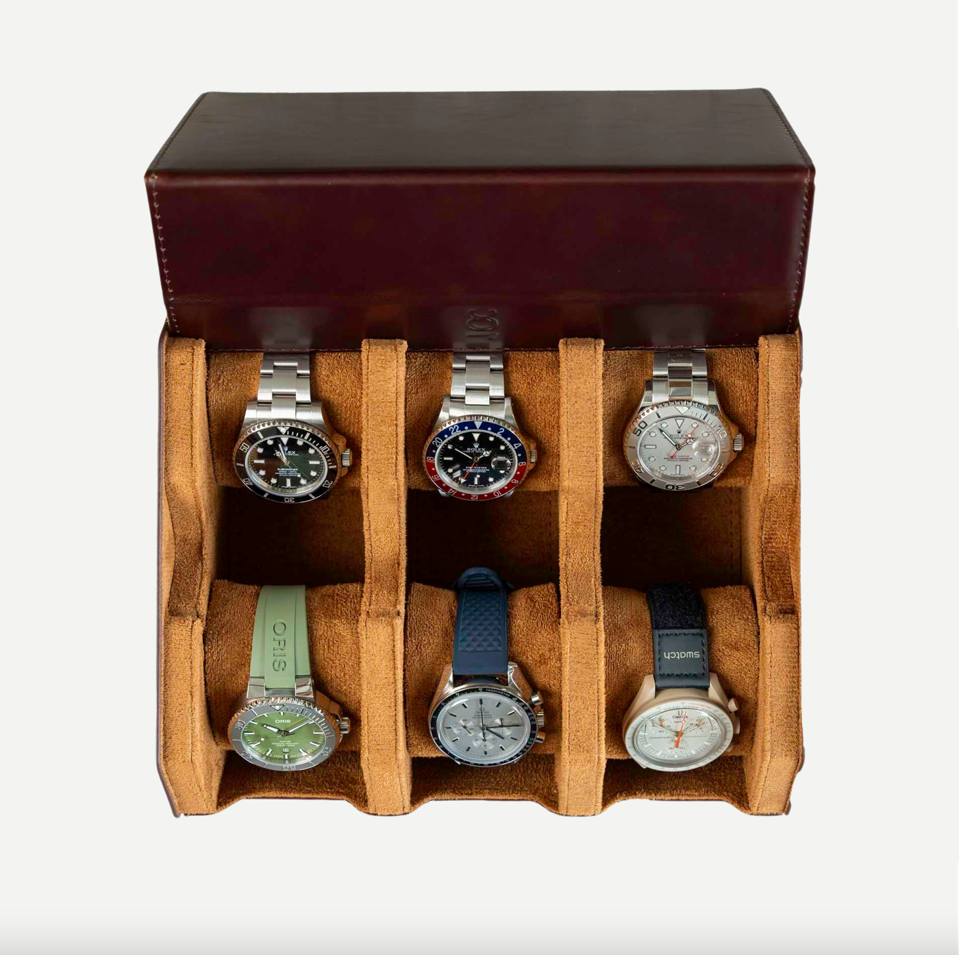 Hexagon Coffee Brown 6 Slot Watch Box