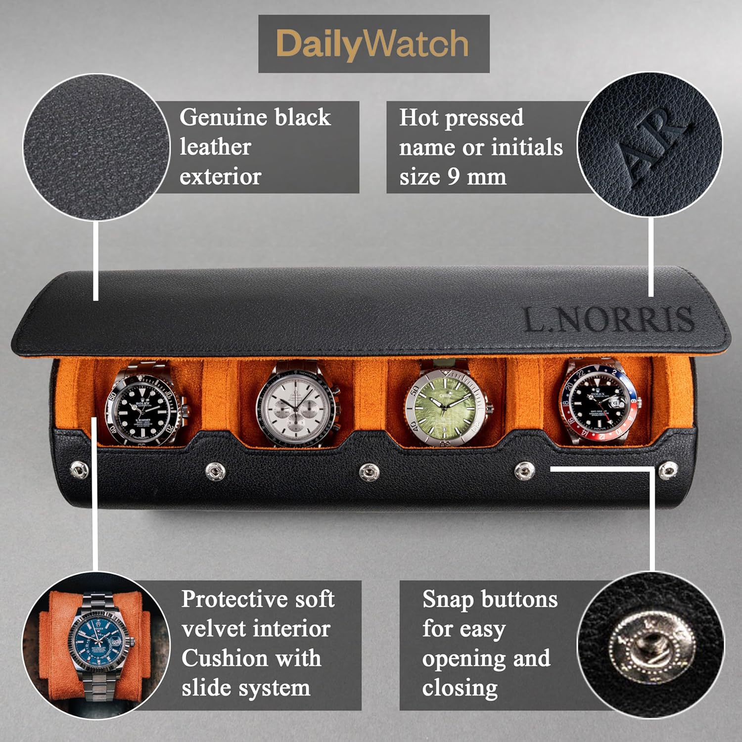 travel watch roll for 4 watches with personalization