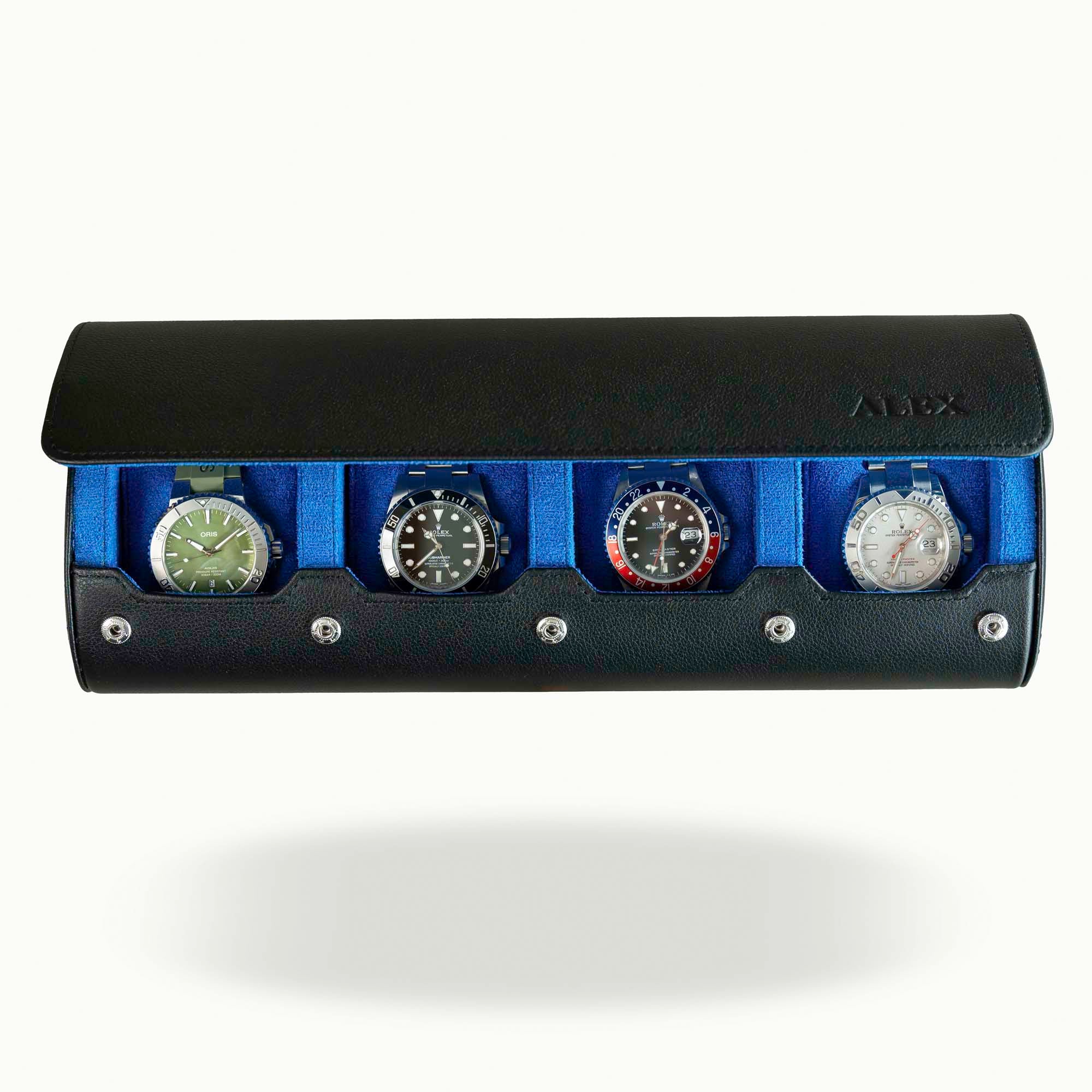 Personalized Travel Watch Roll Extra Large - Black Blue