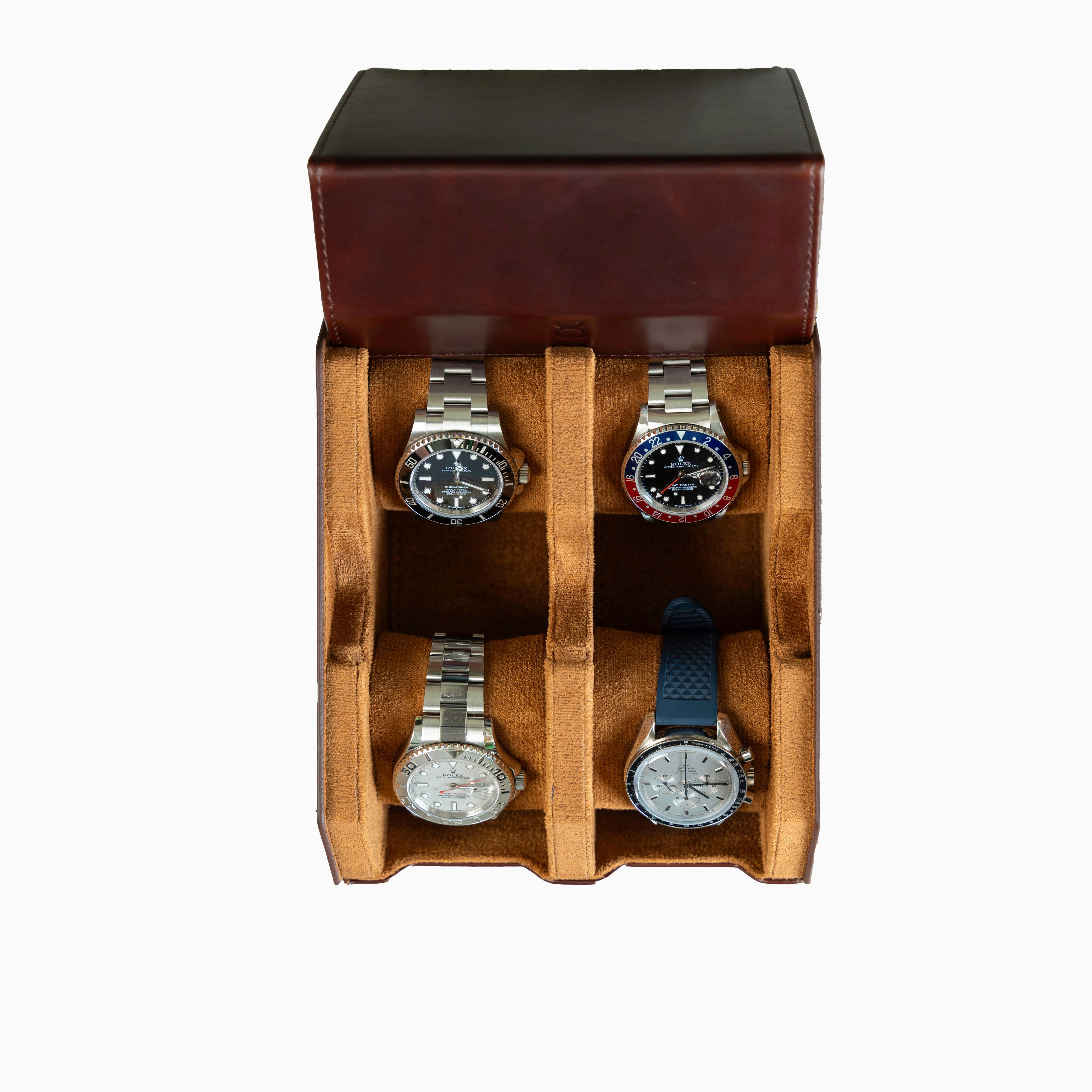 Hexagon Coffee Brown 4 Slot Watch Box