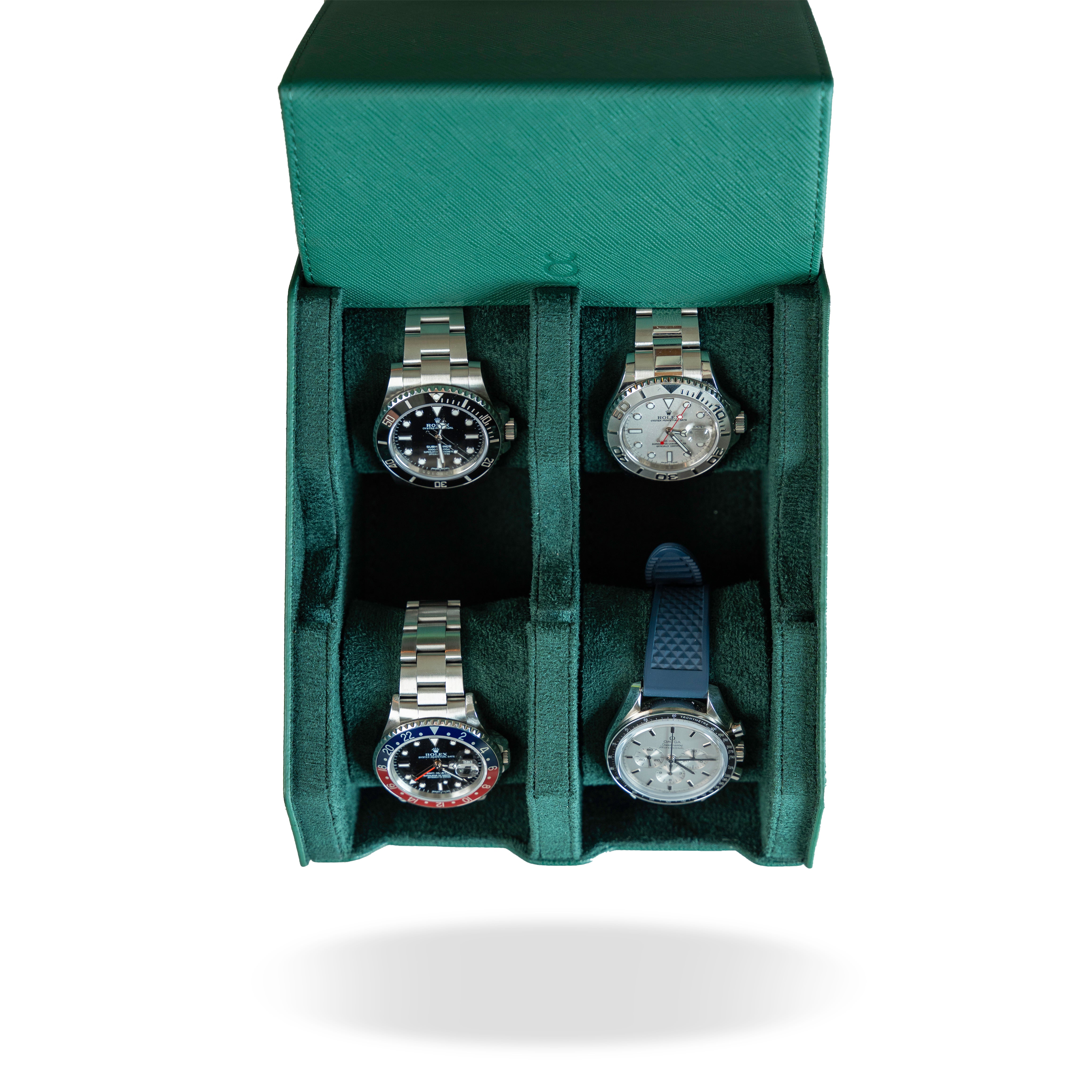Hexagon Green Saffiano 4 Slot Watch Box