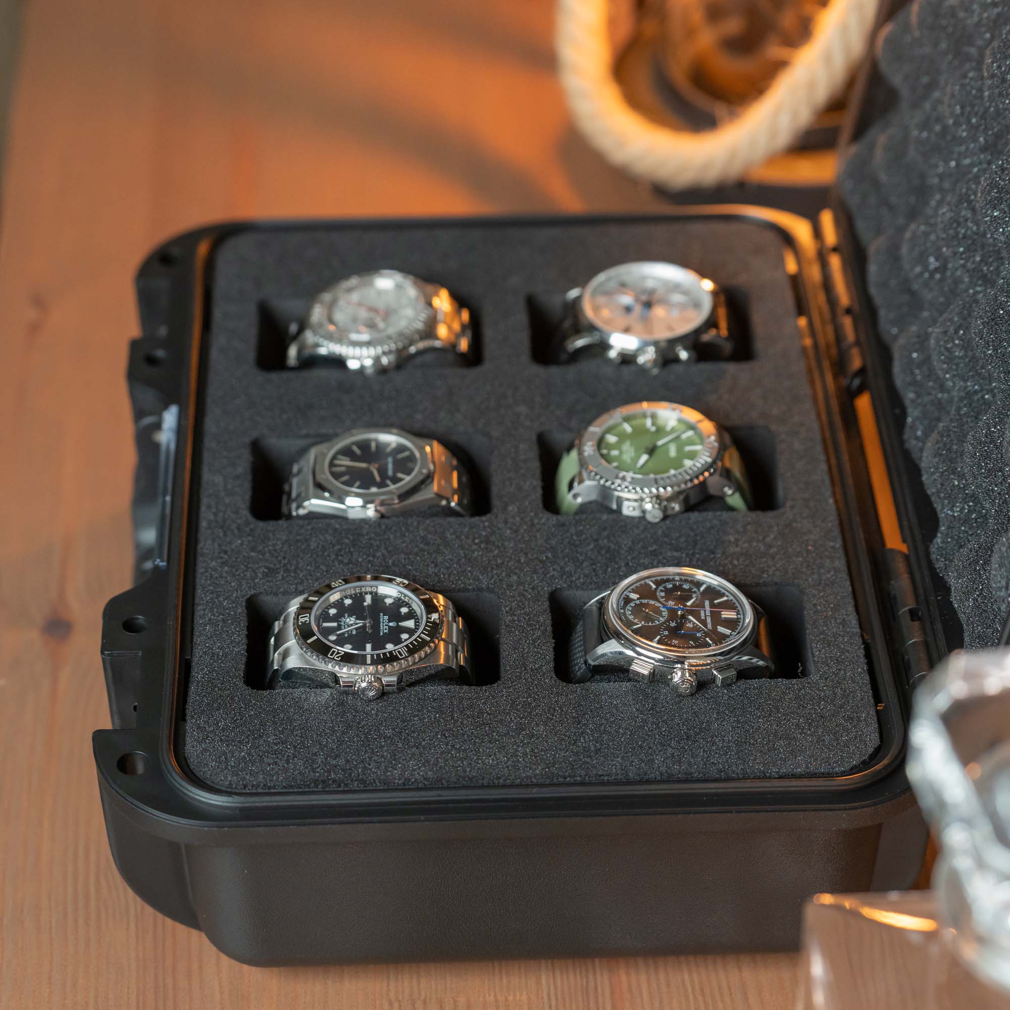 All Black 6 Slot Watch Box with foam