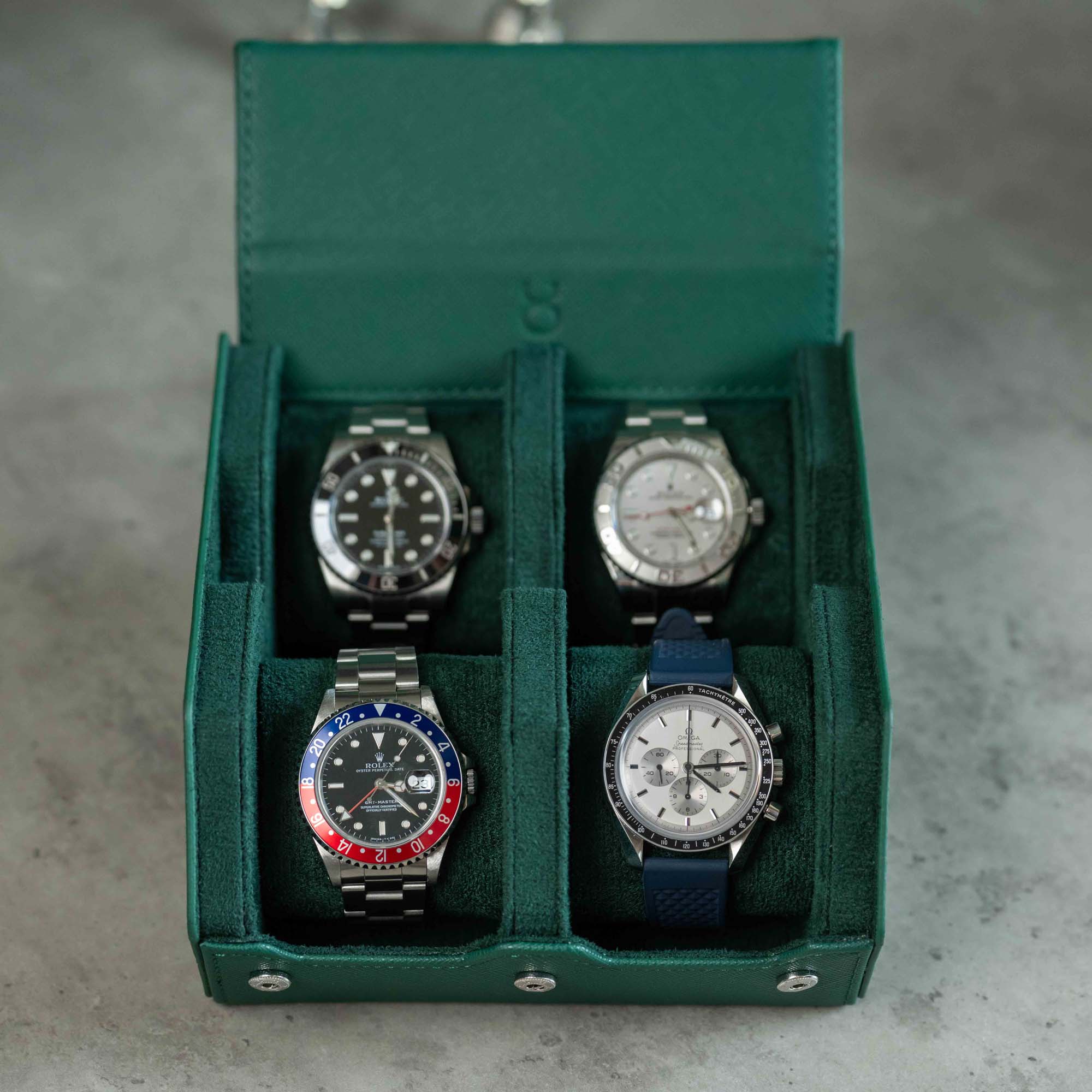Hexagon Green Saffiano 4 Slot Watch Box