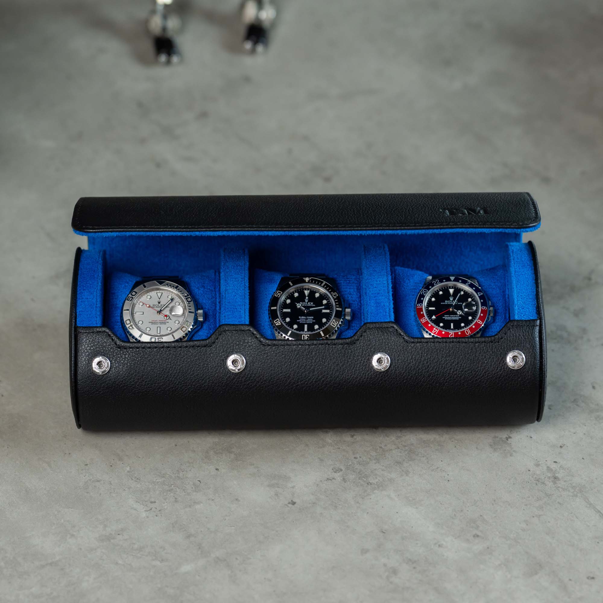 Personalized Watch Roll Large - Black Blue