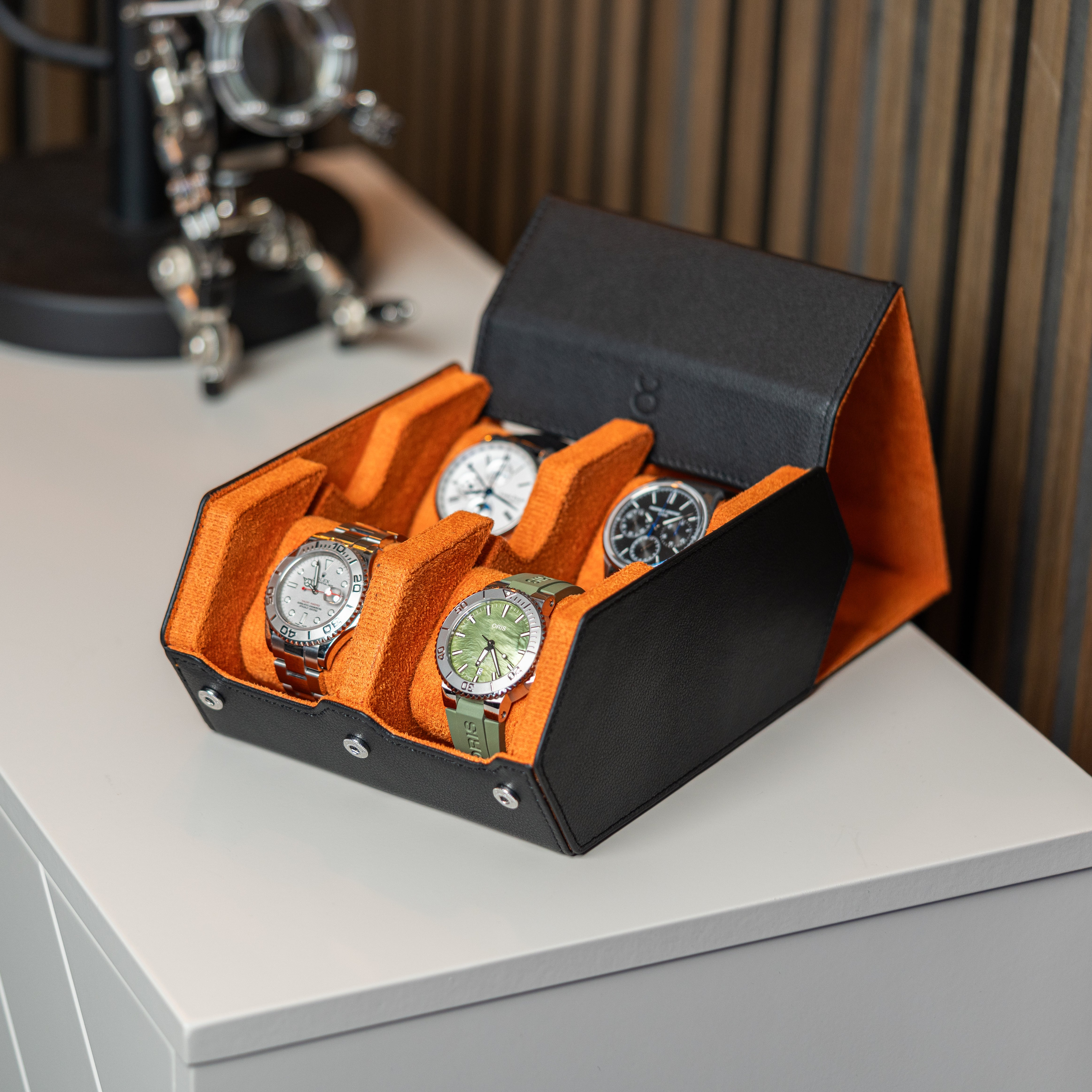 Hexagon Watch Box Small - Black Orange