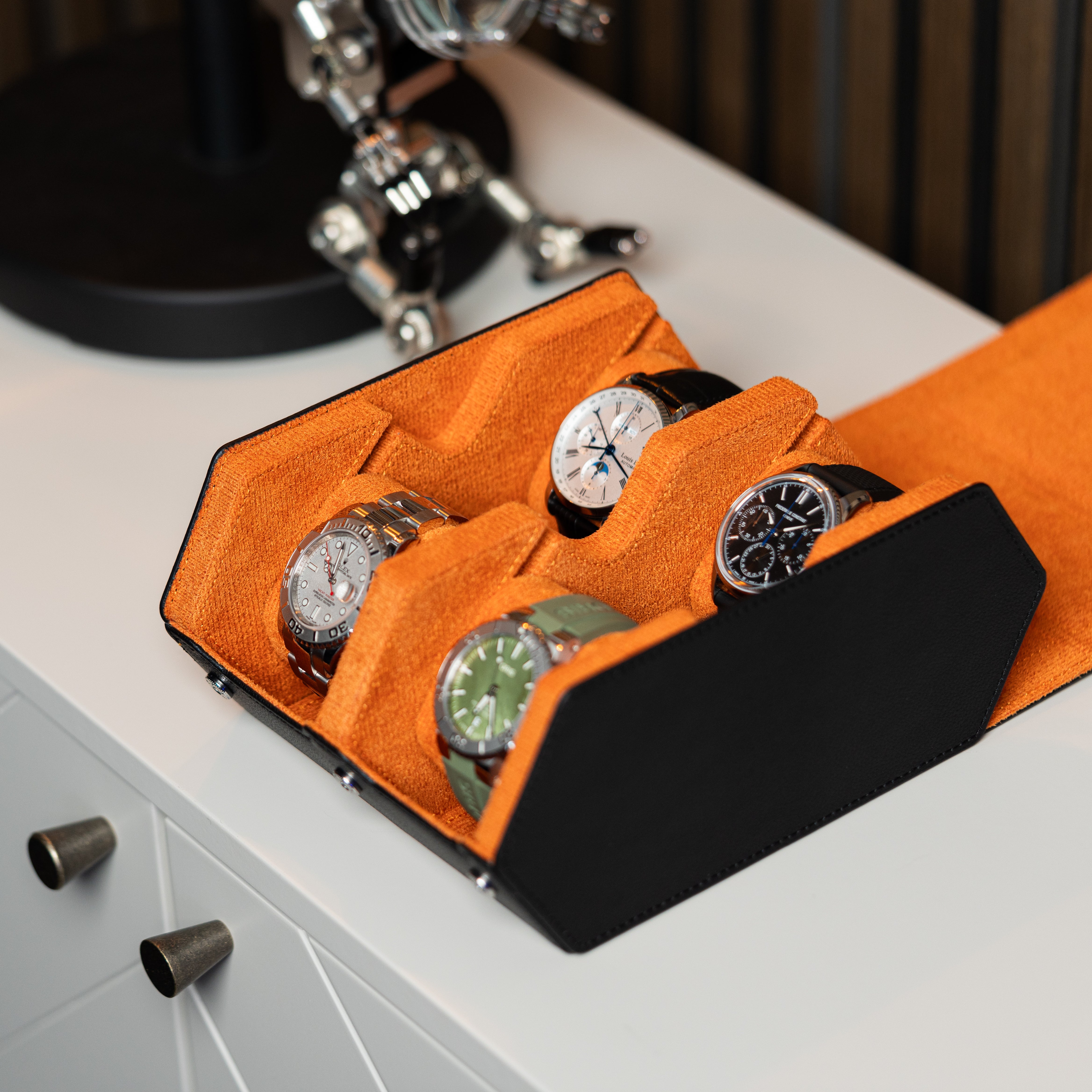 Hexagon Watch Box Small - Black Orange