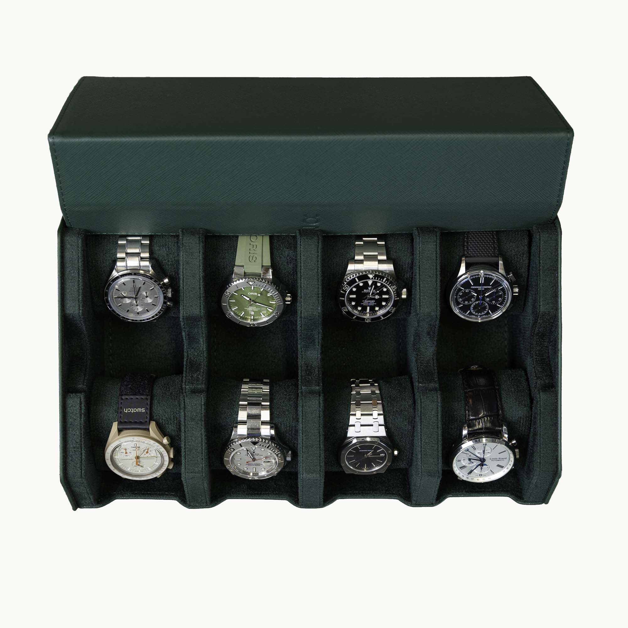 Hexagon Green Saffiano 8 Slot Watch Box