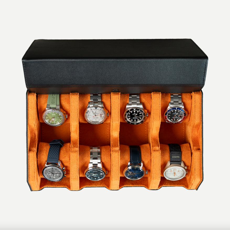 Hexagon Black Orange 8 Slot Watch Box