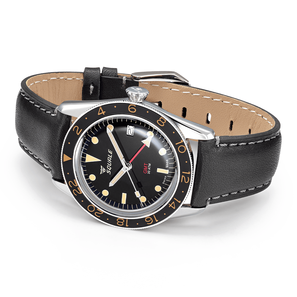 Squale Sub-39 GMT Vintage Black Leather