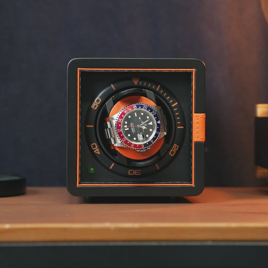 Leanschi Single Watch Winder - Black Orange