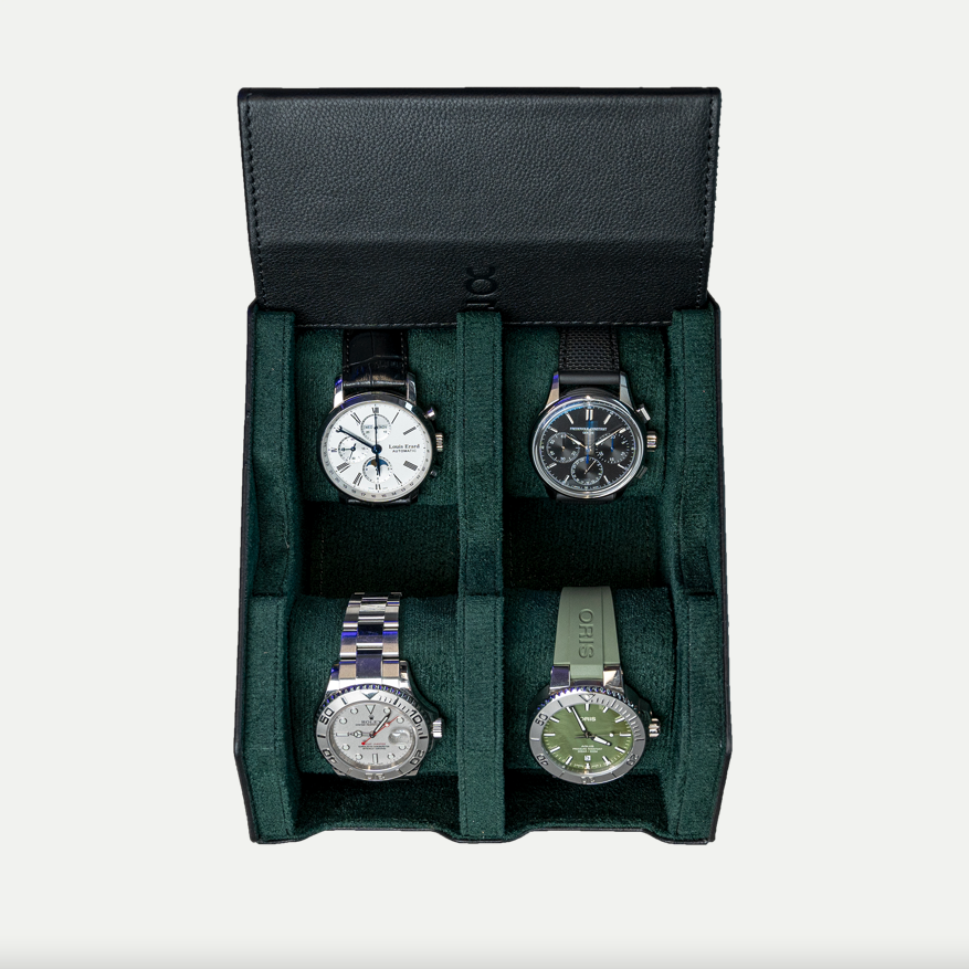 Hexagon Black Green 4 Slot Watch Box