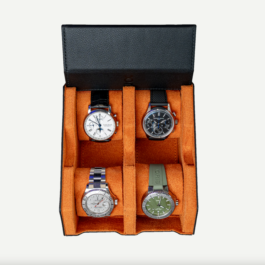 Hexagon Black Orange 4 Slot Watch Box