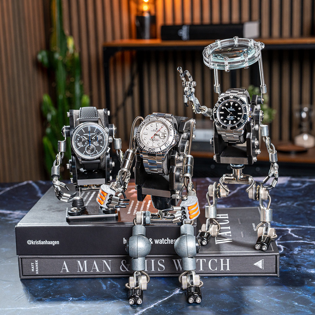 Robot Watch Stand Bundle, robotoys, handmade, small robot watch stand, medium robot watch stand, large robot watch stand, bundle, savings, watch display, unigue watch stand, how to display watches, 