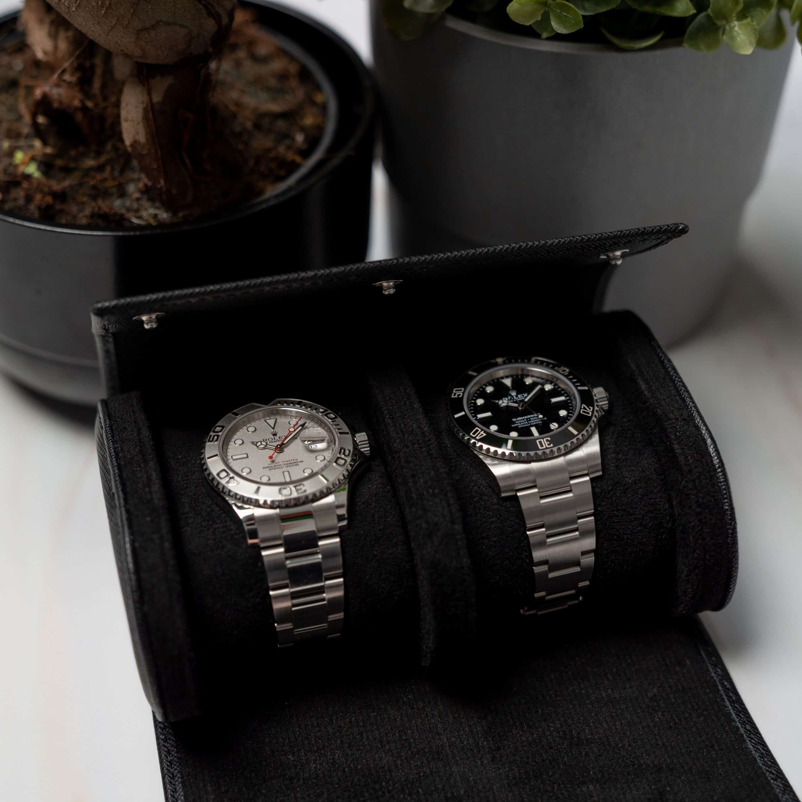 all black two slot watch roll